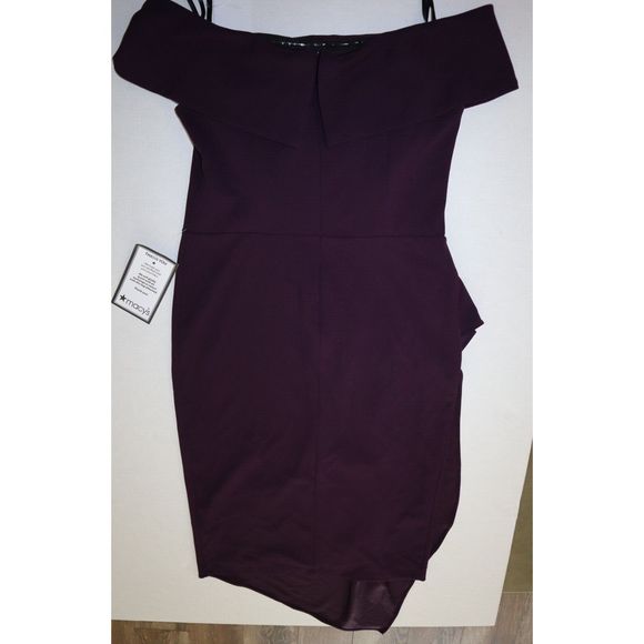Betsy & Adam Sz 16 Mulberry Off The Shoulder Midi Crepe Side Ruched Dress $239 - Picture 8 of 10